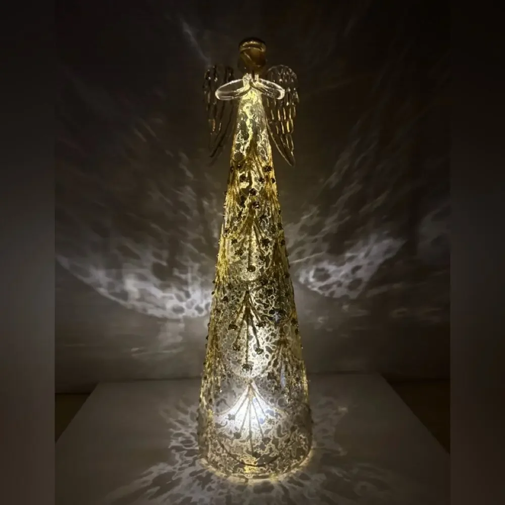 Pier 1 Gold Glass light up Angel Figurine 12” tall